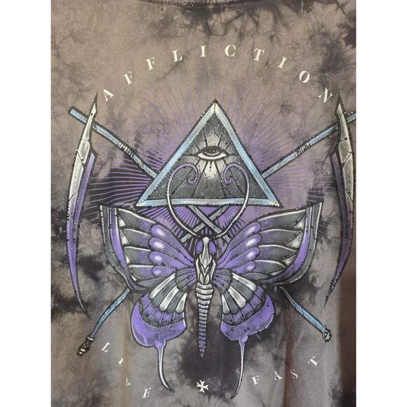 Affliction T-shirt Mortal Alchemy Buckle Mens Size 2XL Gray/Purple Stonewash - Picture 5 of 6
